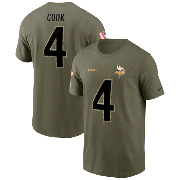 Men's Minnesota Vikings #4 Dalvin Cook 2022 Olive Salute to Service T-Shirt Men's Minnesota Vikings #4 Dalvin Cook 2022 Olive Salute to Service T-Shirt